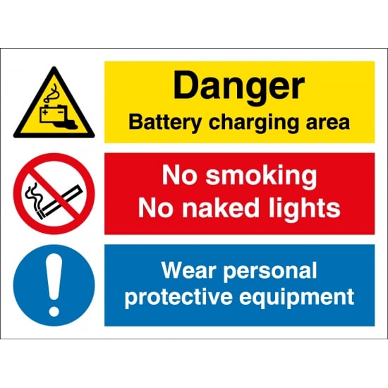Battery Charging No Smoking Wear PPE Signs