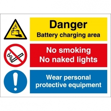 Battery Charging No Smoking Wear PPE Signs