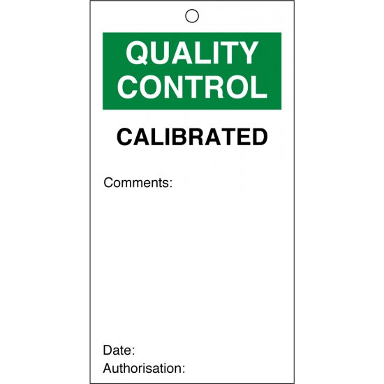 Calibrated Quality Control Tags 80mm x 150mm Pack of 10