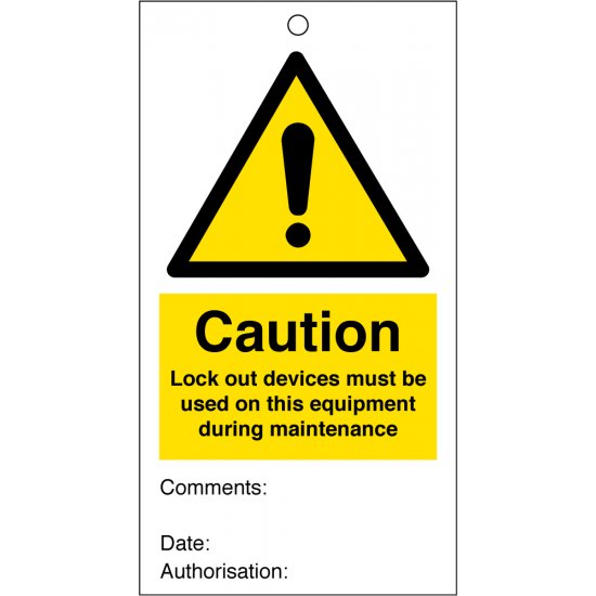 Caution Lock Out Devices Must Be Used On This Equipment During Maintenance Safety Tags 80mm x 150mm Pack of 10
