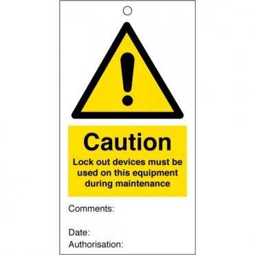 Caution Lock Out Devices Must Be Used On This Equipment During Maintenance Safety Tags 80mm x 150mm Pack of 10