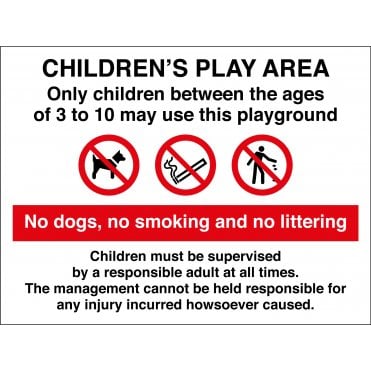 Childrens Play Area 3 to 10 Years Multi Message Sign