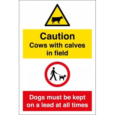 Cows With Calves In Field Dogs Must Be Kept On A Lead Sign