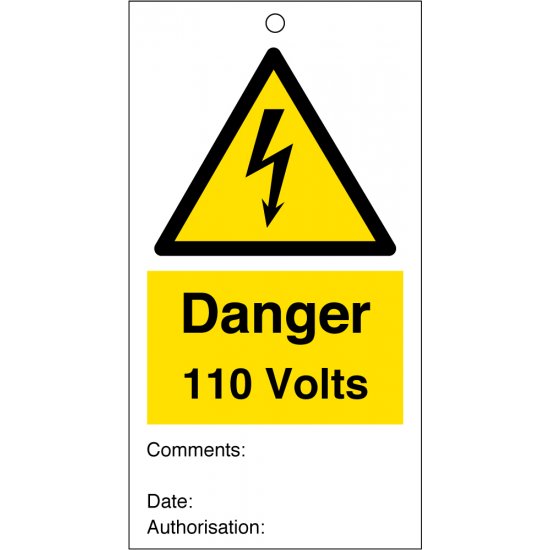 Danger 110 Volts Safety Tags 80mm x 150mm Pack of 10