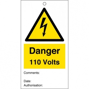 Danger 110 Volts Safety Tags 80mm x 150mm Pack of 10