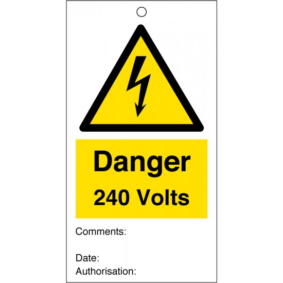 Danger 240 Volts Safety Tags 80mm x 150mm Pack of 10