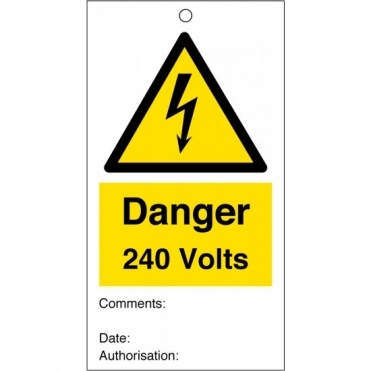 Danger 240 Volts Safety Tags 80mm x 150mm Pack of 10