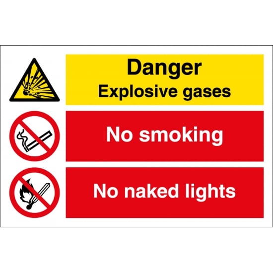 Danger Explosive Gases No Smoking No Naked Lights Signs