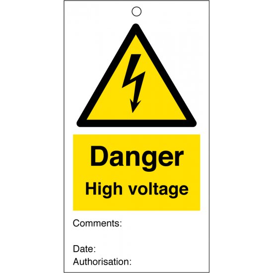 Danger High Voltage Safety Tags 80mm x 150mm Pack of 10