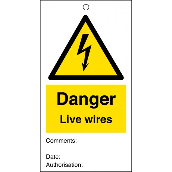 Danger Live Wires Safety Tags 80mm x 150mm Pack of 10
