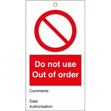 Do Not Use Out Of Order Safety Tags 80mm x 150mm Pack of 10