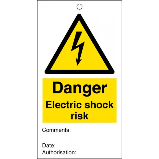 Electric Shock Risk Safety Tags 80mm x 150mm Pack of 10