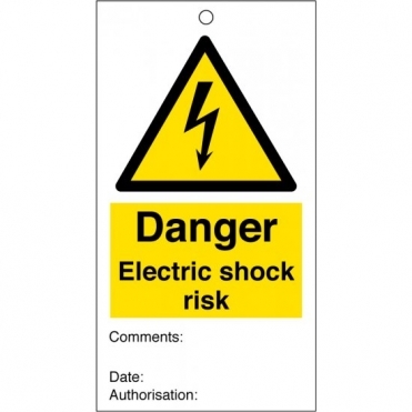 Electric Shock Risk Safety Tags 80mm x 150mm Pack of 10
