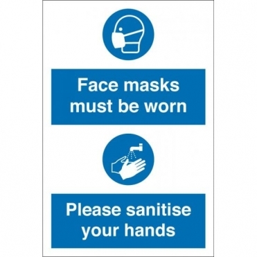 Face Masks Must Be Worn Sanitise Your Hands Signs