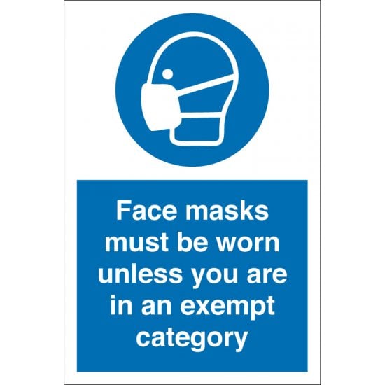 Face Masks Must Be Worn Unless Exempt Signs