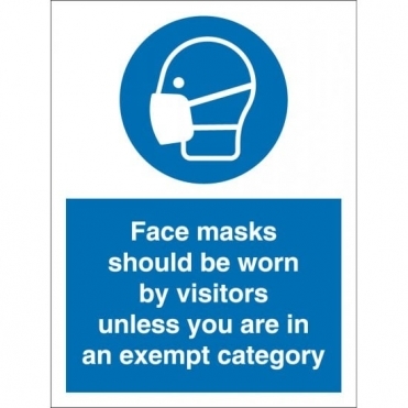 Face Masks Should Be Worn By Visitors Unless Exempt Signs
