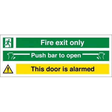 Fire Exit Only Push Bar To Open Door Alarmed Sign