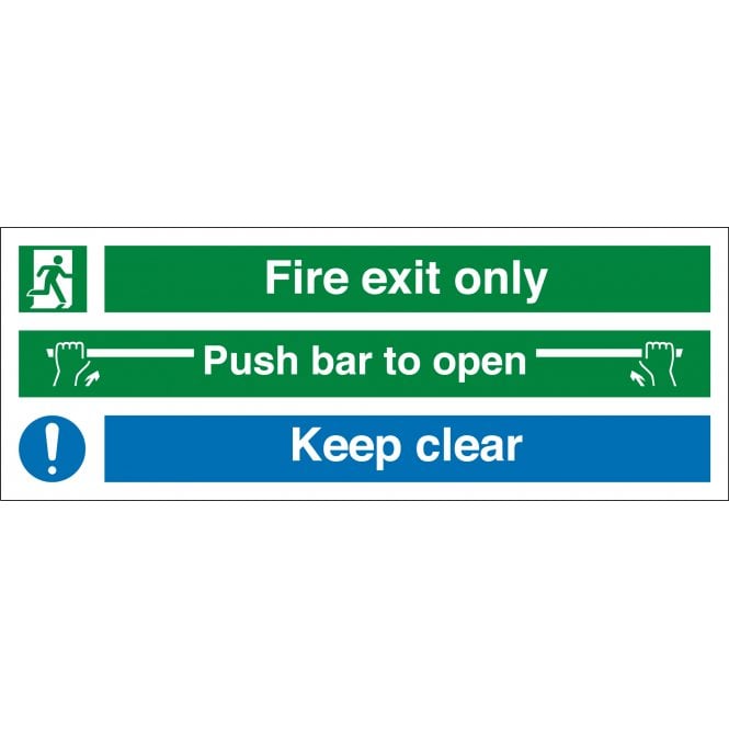 Fire Exit Only Push Bar To Open Keep Clear Sign