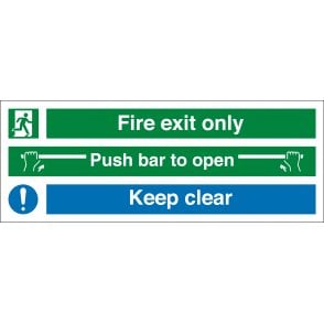 Fire Exit Only Push Bar To Open Keep Clear Sign