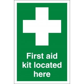 First Aid Kit Located Here Sign