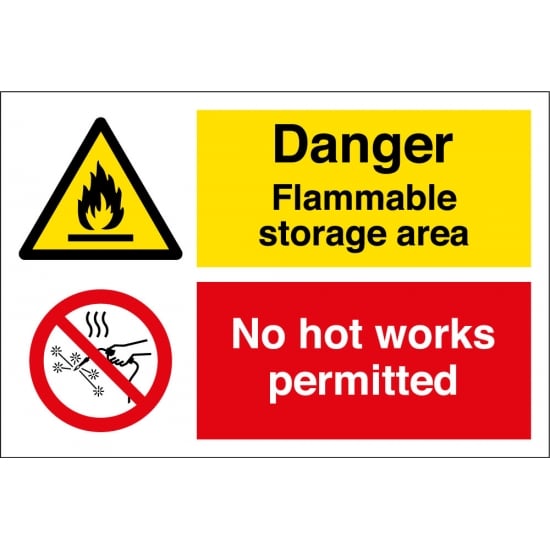 Flammable Storage Area No Hot Works Permitted Signs