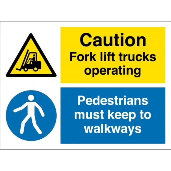 Fork Lift Trucks Operating Pedestrians Keep To Walkways Signs