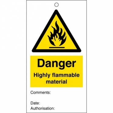Highly Flammable Material Safety Tags 80mm x 150mm Pack of 10