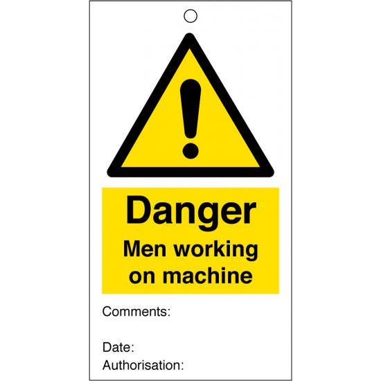 Men Working On Machine Safety Tags 80mm x 150mm Pack of 10