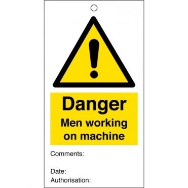 Men Working On Machine Safety Tags 80mm x 150mm Pack of 10