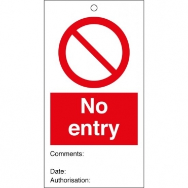 No Entry Safety Tags 80mm x 150mm Pack of 10