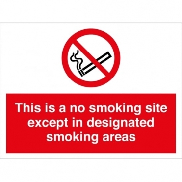 No Smoking Site Except In Designated Areas Signs