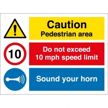 Pedestrian Area 10mph Speed Limit Sound Horn Signs