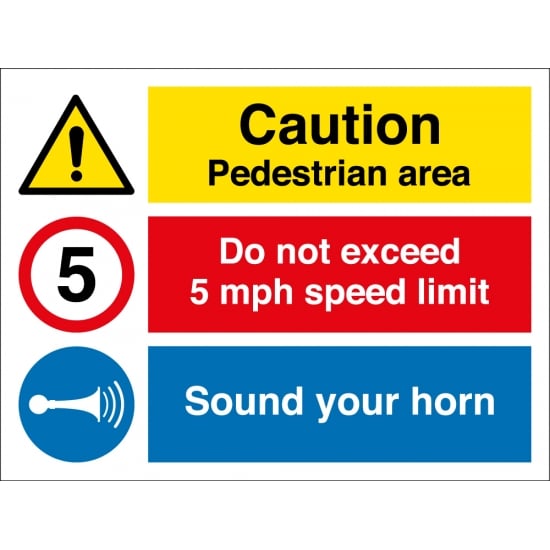 Pedestrian Area 5mph Speed Limit Sound Horn Signs