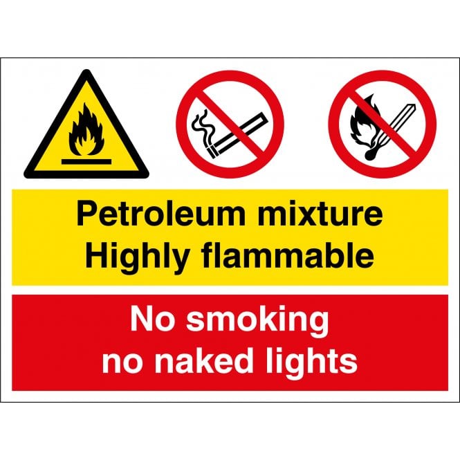 Petroleum Mixture Highly Flammable No Smoking Signs