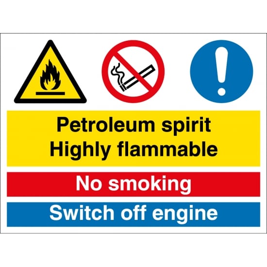Petroleum Spirit Highly Flammable No Smoking Switch Off Engine Signs