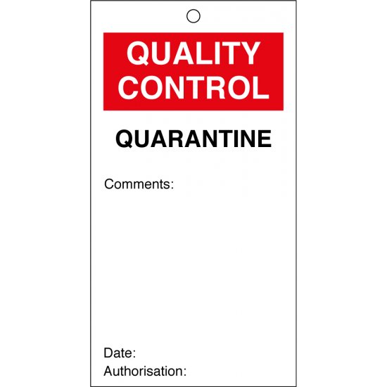 Quarantine Quality Control Tags 80mm x 150mm Pack of 10