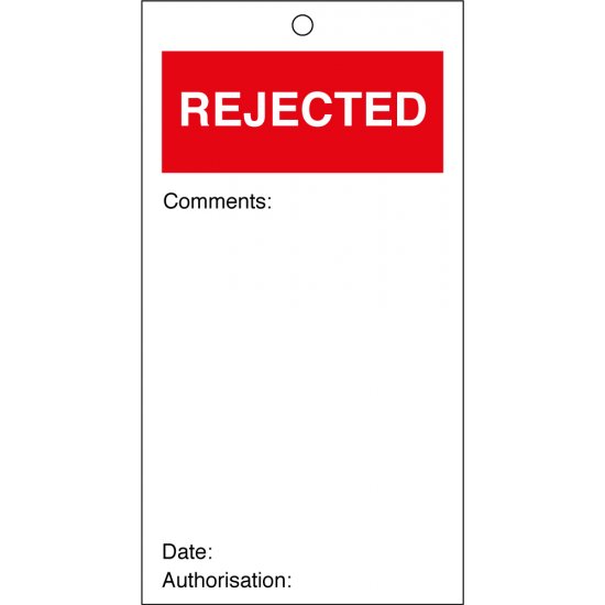 Rejected Quality Control Tags 80mm x 150mm Pack of 10
