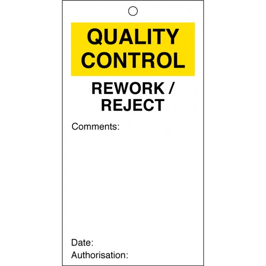 Rework / Reject Quality Control Tags 80mm x 150mm Pack of 10