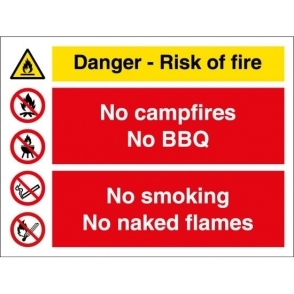 Risk Of Fire No Campfires No BBQ No Smoking No Naked Flames Sign
