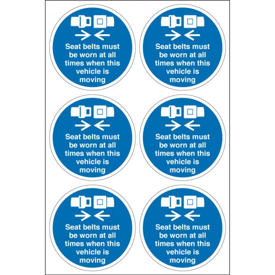 Seat Belts Must Be Worn Labels 65mm diameter