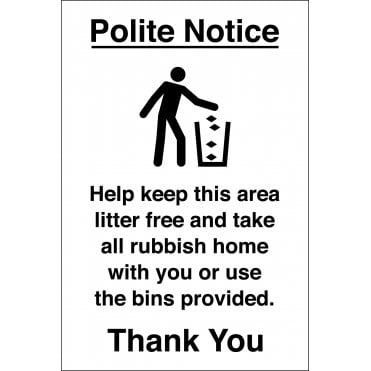 Take All Rubbish Home Or Use The Bins Provided Sign