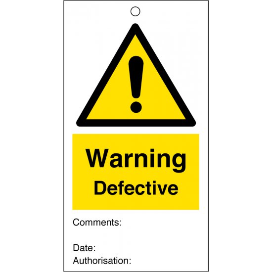 Warning Defective Safety Tags 80mm x 150mm Pack of 10