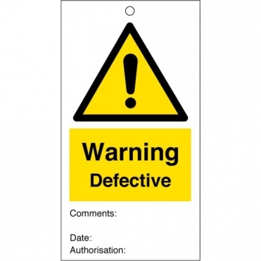 Warning Defective Safety Tags 80mm x 150mm Pack of 10