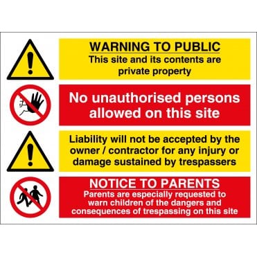 Warning To Public Construction Site Signs