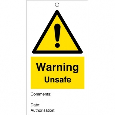 Warning Unsafe Safety Tags 80mm x 150mm Pack of 10